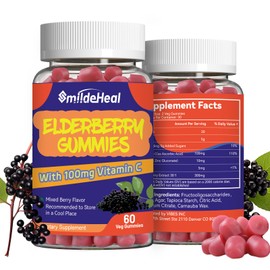 SmildeHeal Elderberry Gummies, Elderberry Extract 300mg, with Vitamin C and Zinc, Strawberry Flavor Gummies, Non-GMOs, Gluten Free, Vegan-Friendly, Immune Support, 60 Count (Pack of 2)