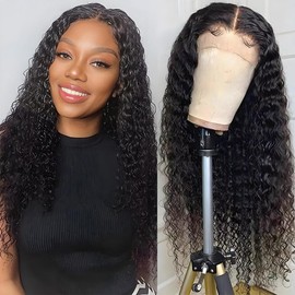 Deep Wave Lace Front Wigs 13x4 180% Density Curly Human Hair Wigs for Black Women Natural Color Wet and Wavy Wig with Baby Hair 16 Inch