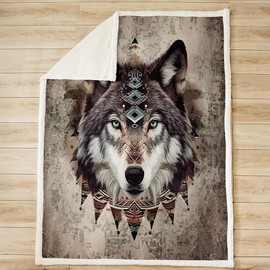 Feelyou Wolf Sherpa Blanket Wolves Howling Fleece Throw Blanket for Bed Sofa Couch Boys Girls Animal Wolves Mountain Moon Wolf Vinatge Plush Blanket Baby 30"x40" Sliver Grey Fuzzy Blanket