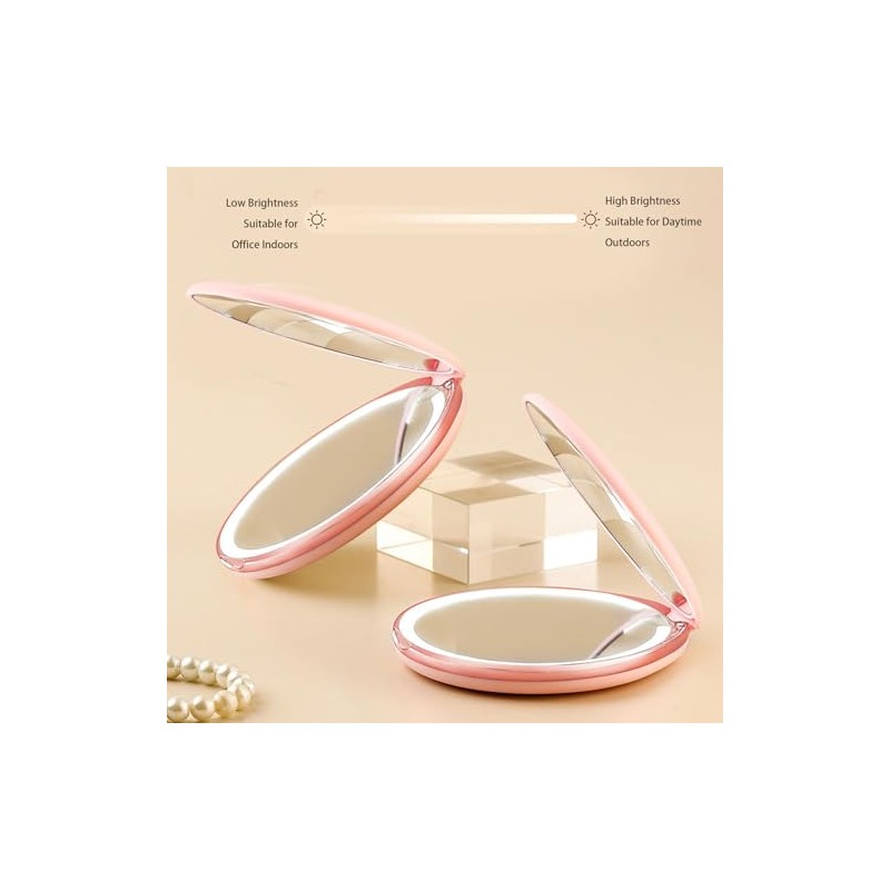 Hilitand Espejo de Maquillaje de Viaje con Luz LED, Doble