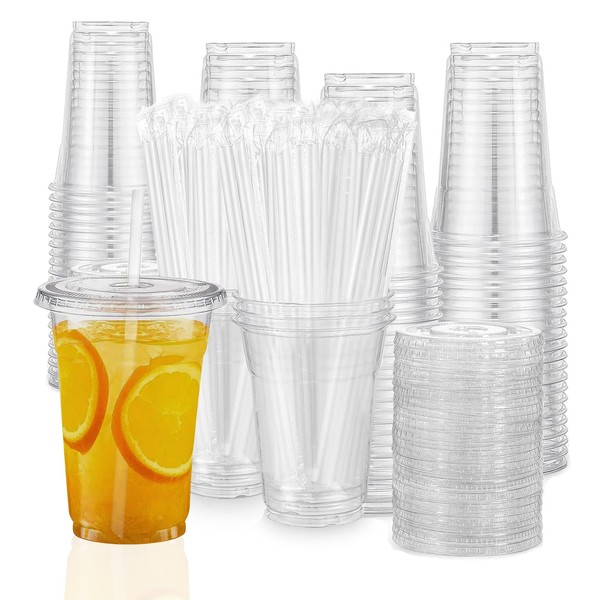 TashiBox TahiBox Plastic cups with lids and straws 16 oz