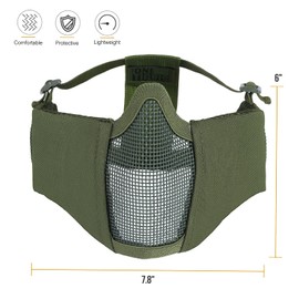 OneTigris 6" Foldable Half Face Airsoft Mesh Mask with Ear Protection, Military Tactical Lower Face Protective Mask (OD Green)