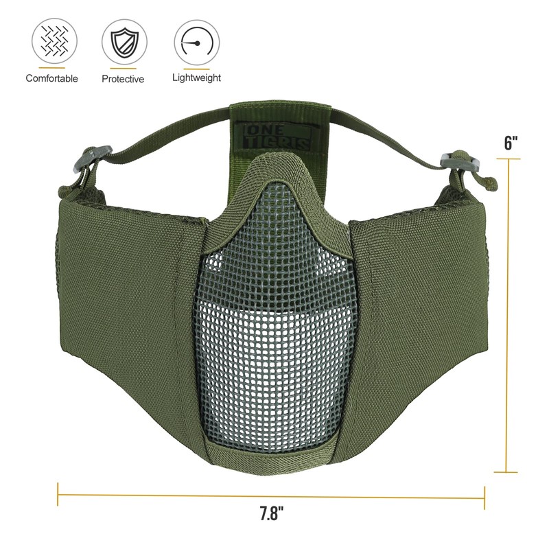 OneTigris 6" Foldable Half Face Airsoft Mesh Mask with Ear
