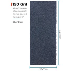 YoiYee 150 Grit Wet & Dry Sandpaper Sheets, 23 x 9.5cm, Very Fine Abrasive Sand Paper Roll for Wood, Metal, Plastic, Glass, Stone and Wall Sanding, 10 Pack