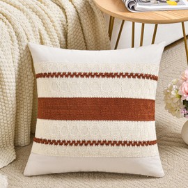FDTERN Set of 2 Boho Cushion Covers, 40 x 40 cm, Rust Red, Decorative Linen Cushion Covers, Decorative Cushion Cover, Sofa Cushion, Decorative Cushion Cover for Sofa, Bedroom, Living Room