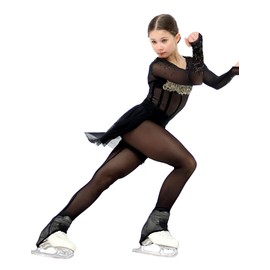 AEVsport - Mallas de malla para mujer para patinaje artístico sobre hielo con costuras sobre el talón de la bota, Negro -, 8
