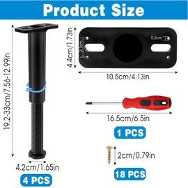 4 PCS Adjustable Furniture Support Feet, Plastic Adjustable feet Adjustable Height from 19.2 to 33 cm, Black DIY Furniture Replacement Legs with 1 Screwdriver 18 Screws for Kitchen Bathroom Cabinet