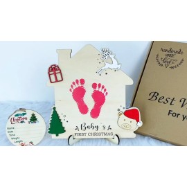 Lawrence Frames Baby First Christmas Gift DIY Wooden Footprint Frame Board Newborn Keepsake