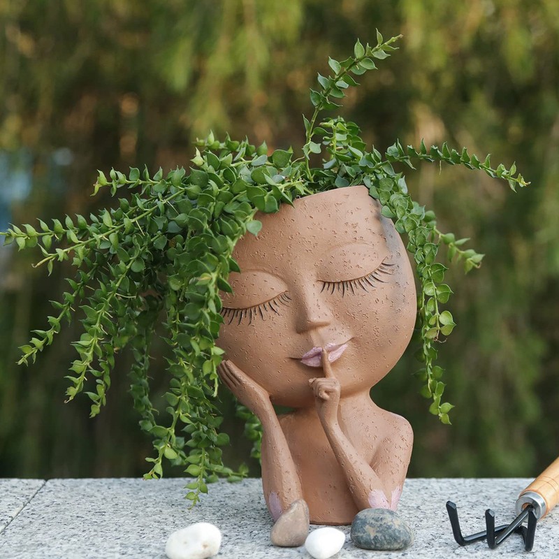 Girl Head Flowerpot Fadeless Durable Resin Face Planter Decorative Succulent