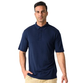 Merino Protect 100% Merino Wool Polo Shirts Mens Anti-Odor Short Sleeve Moisture Wicking Base Layer for Travel Navy