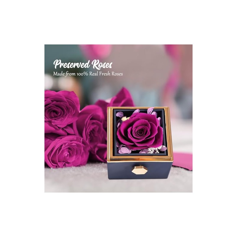 Caja giratoria de rosa real morada con collar I Love