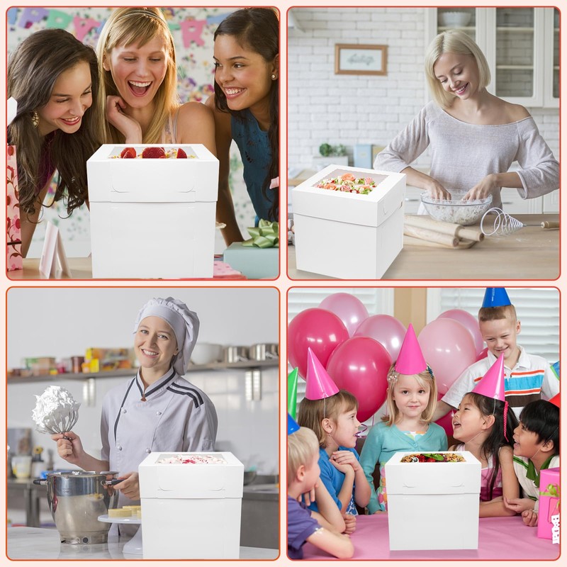 Mefleet 25pcs Tall Cake Boxes 12x12x12 Bakery Boxes for Tier