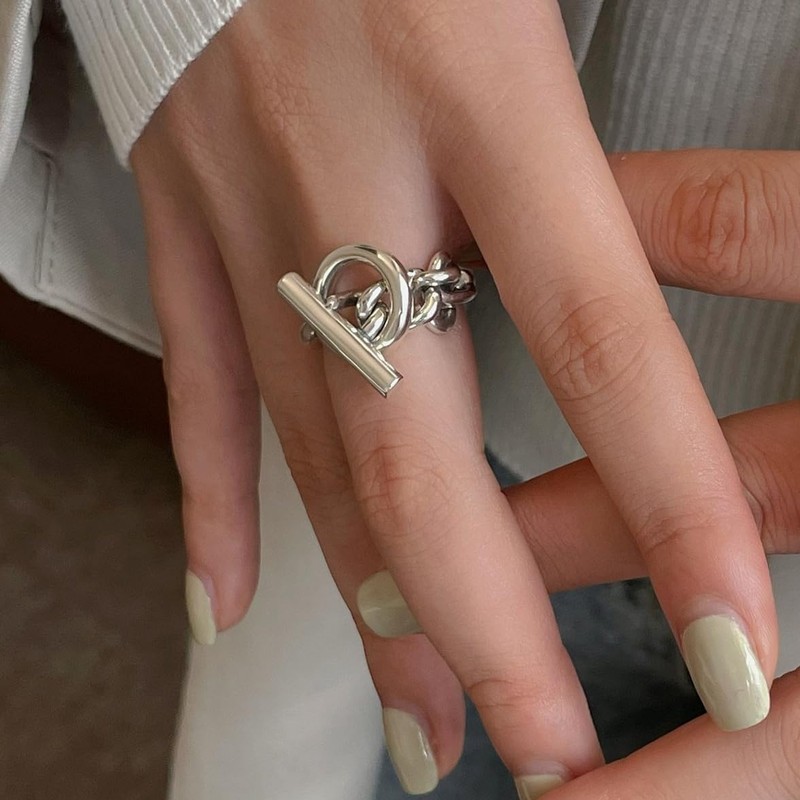 88flix Women's Anchor Chain Ring, Silver Ring, Pinky Ring, One