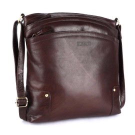 LEDERBUCK Terry Large Soft Real Leather Crossbody handbag-Triple Zip Premium Sling Crossover Shoulder Bag for Women (Brown)
