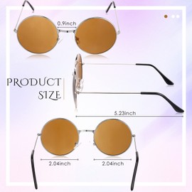 Blulu 10 Pairs Round Hippie Sunglasses Circle Colored Sunglasses 60's Style Glasses Circle Glasses for Women Men (Silver Frame)