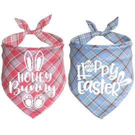 JOTFA Easter Dog Bandanas, Dog Easter Bandana Scarf for Small Medium Large Dogs Pets (Happy Easter & Honey Bunny)