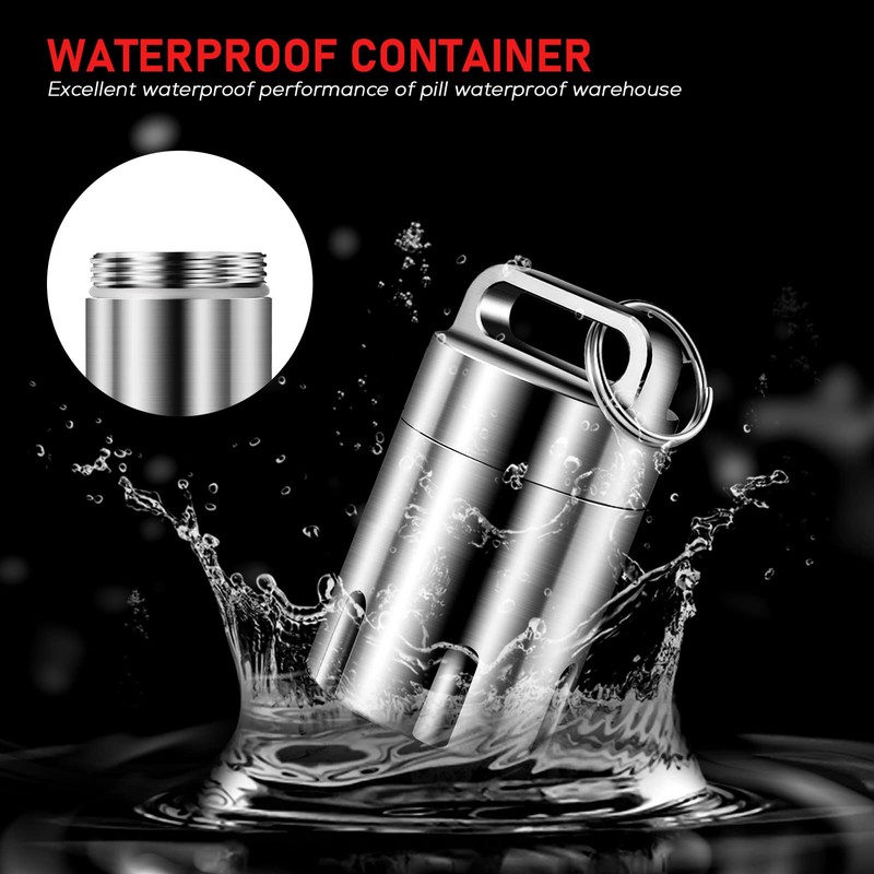 TISUR Titanium Small Pill Holder Keychain, Portable Pill Case Waterproof