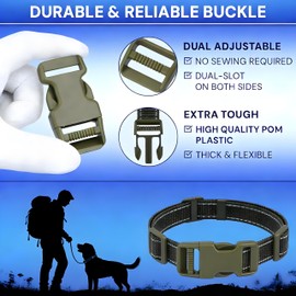 YinzPlus Army Green Side Release Buckles for 1 Inch Width Luggage Straps Backpack Belt Dog Collar Buckle x 6 Tri-Glide Fasteners Clips x 12