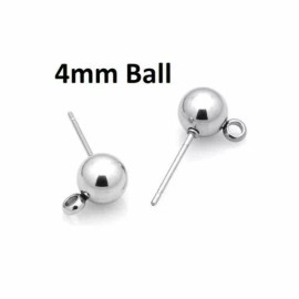Unbranded 10 pcs. 304 Stainless Steel Earring Ball Posts Settings with Loop 15x6mm