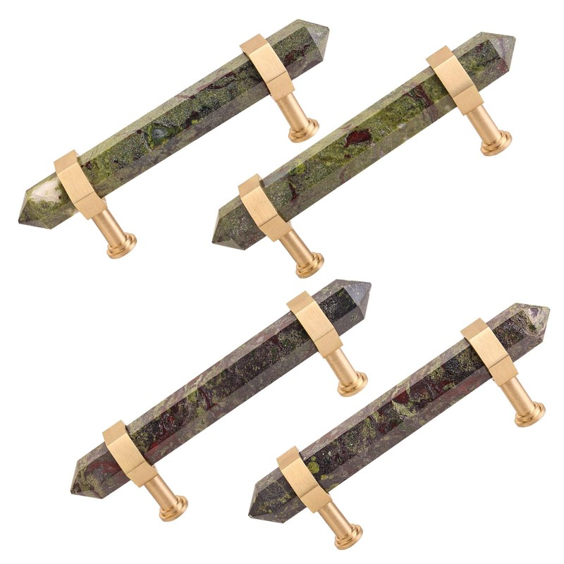 Amogeeli 2pcs Faceted Pointed Dragon Bloodstone Drawer Pulls Handle with