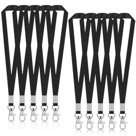 10Pcs Office Lanyards for Neck, Durable Badge Lanyard for Staff, Premium Polyester Lanyard Neck Strap with Swivel Clips, Nylon Neck Strap with Metal Clip for ID Card Badge Holder Students (Black)