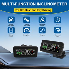 Car Inclinometer for Off-Road Driving, GPS Speedometer MPH KMH with Compass, Multi-Functional Digital HUD Dashboard Slope Meter, Upgrade Vehicle Level Tilt Gauge