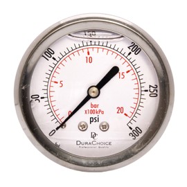 2-1/2" Liquid Filled Pressure Gauges - Stainless Steel Case, Brass, 1/4" NPT, Center Back Mount Connection, 0-300PSI