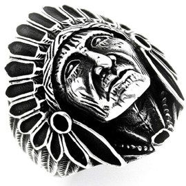 Indian Chief Ring for Men, Indian Rings, Spirit Of The Warrior Ring, Indian Headdress Ring, Tribal Amulet Ring, Punk Style Indian Skull Jewellery Gift for Men Boys, NO
