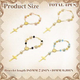 Rosary Bracelet – Baptism Bead Pendant, Car Decoration & Prayer Accessory, Set of 4, in 4 Colors (Pink, Blue, White, Black)