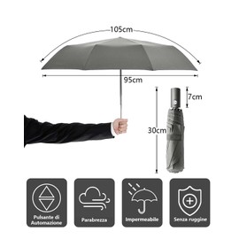HW CASA Windproof Folding Umbrella 105cm Automatic Open Large Umbrella with 8 Fiberglass Ribs Compact and Portable Automatic Umbrella Women Umbrella Grey Bordoux, Bordoux