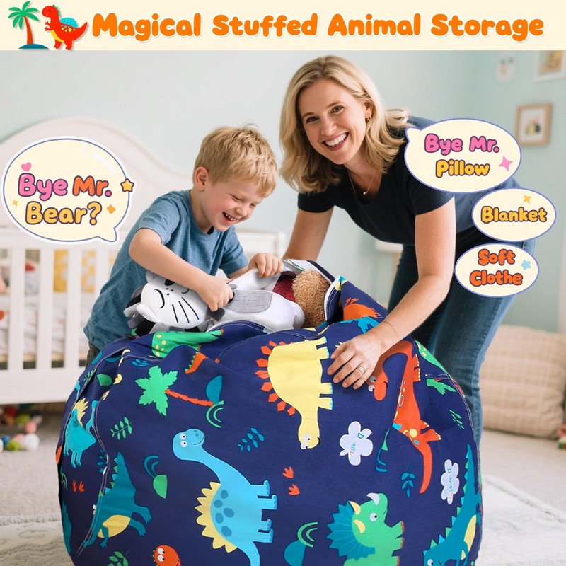 Lukeight Dinosaur Stuffed Animal Storage Bean Bag Chair Cover -