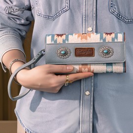 Wrangler Wristlet Wallet Purse for Women Western Aztec Clutch Credit Card Holder with Zipper WG198-W063JN