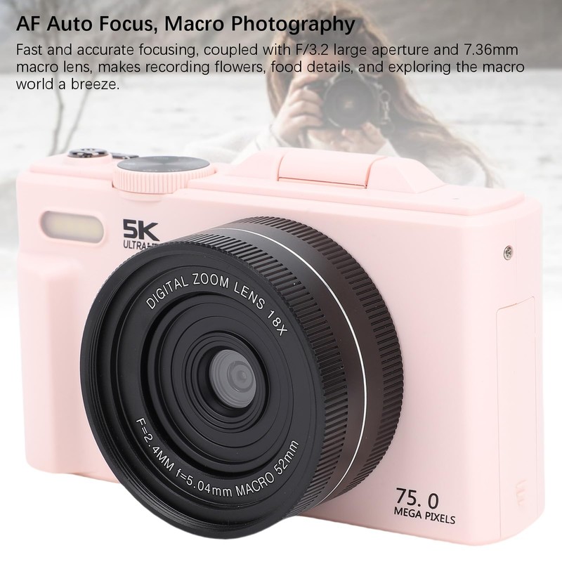 5K Digital Camera, WiFi 75MP Vlogging Camera, Compact Portable Autofocus