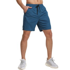 JustSun Men's Sports Shorts with Zip Quick Drying Lightweight Stretch Fabric, peacock blue