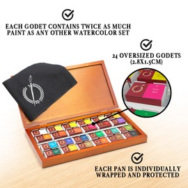 Pinturale Watercolour Paints | Premium Pigmentation Watercolours | 24 Large Watercolour + Wooden Box + Cloth | Watercolour Box, Painting Box, Watercolour Paint Box for Artists