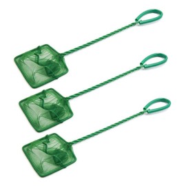 XMHF 3pcs 8" Wide Spiral Handle Metal Frame Fish Tank Nylon Fish Catch Net Aquarium Wire Nylon Mesh Fish Quick Catch Landing Net Green