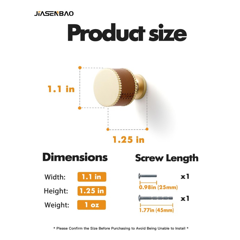 JIASENBAO Leather Drawer Pulls Round 5 Pack Gold Brown Leather