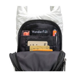 WanderFull Original HydroBag | Quilted Water Bottle Holder with Strap | Tote Bottle Carrier Crossbody Bag with Pockets | Carry 32 oz Water Bottle, Tumbler, Phone, Purse | Glossy White, Striped Strap