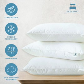 FeelSoft Microfiber Sleeping Bed Pillow Medium Density for Back, Side Skeepers - Microfiber Fill, Cotton Cover - [Oeko- TEX Certified]
