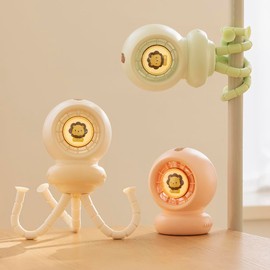 IEOTT Portable Stroller Fan, Whisper-Quiet, Auto-Oscillation, Warm-Tone Night Light, 3600mAh Rechargeable Battery, Dense Safety Grill, Designed for Crib, Car Seat, Travel and Camping (Pink)