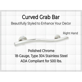 Decorative Grab Bar for Shower Bathtub - Stair Bed Toilet Home / Stand Assist & Safety Handrail / 304 Stainless Steel / Right / Polished Chrome / 36"