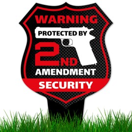 Sigo Signs, Warning Protected by 2nd Amendment Security Sign, 7x13 Inches Shield Shape, Aluminum Composite Made in USA