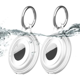 2 Pack IPX8 Waterproof AirTag Keychain Holder Case, Lightweight , Anti-Scratch, Easy Installation,Soft Full-Body Shockproof Air Tag Holder for Luggage,Keys, Dog Collar-Clear