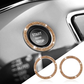 2PCS Bling Car Crystal Rhinestone Ring Emblem Sticker, Push to Start Button Cover/Sticker, Key Ignition Starter & Knob Ring, Car Interior Decoration Bling Car Accessories for Women