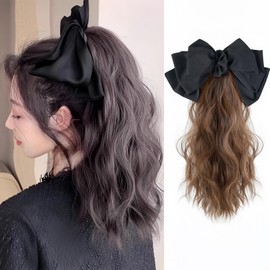 MISS FANCY Ponytail Wig, Curly Water Ripples, Wig, Women's, Natural, Fluffy Curly Hair, Butterfly Barrette, Point Wig, Extensions, Fashion, Everyday, Easy Clip, Length 13.8 inches (35 cm) (Light