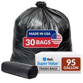 Reli. 95 Trash Bags Heavy Duty | 30 Trash Bags | Super Sizeable for Serious Garbage Cleanup (Black)