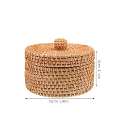 Cabilock Small Wicker Basket with Lid Mini Rattan Storage Basket Round Hand Woven Boxes with Lid Wicker Organizer Bin Pot Container for Snacks Gobang Chess Egg Fruit Tea Bag Light Brown