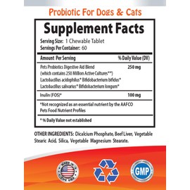 MY LUCKY PETS LLC Dog probiotic for Bad Breath - PET PROBIOTIC - Dogs and Cats - Digestive Boost - GET RID of Bad Breath and Stop Diarrhea - Beef Liver Supplement - 1 Bottle (60 Treats)