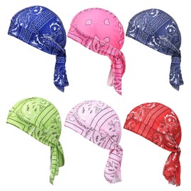 6 Pieces Men Women Skull Caps Cotton Beanies Sleep Hats Multifunctional Helmet Liner Cap Bandana B