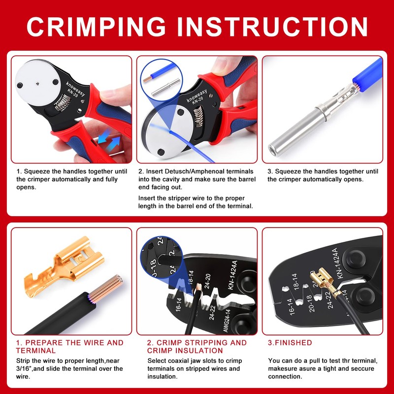 Knoweasy Crimp Tool Kit for Deutsch DT Connectors: Close Barrel